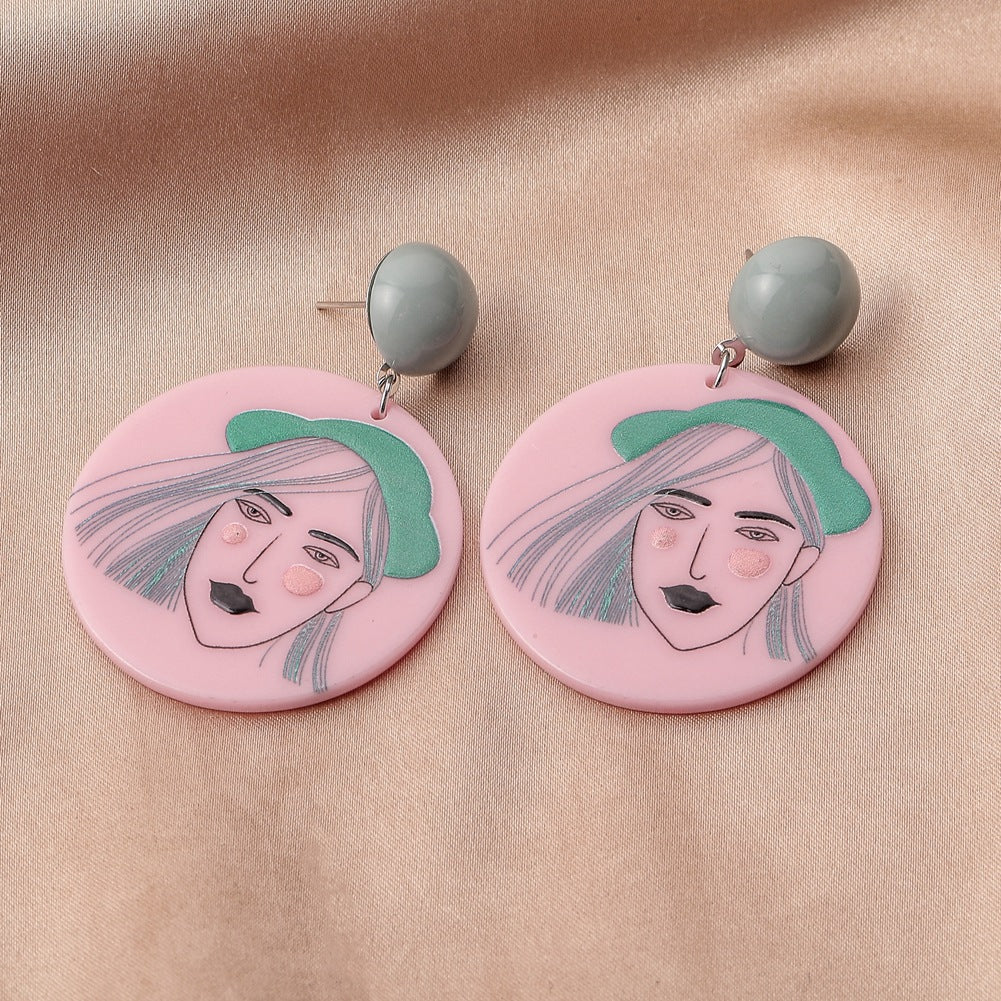 ins acrylic 3D printing earrings creative graffiti beauty portrait earrings exaggerated earrings matching