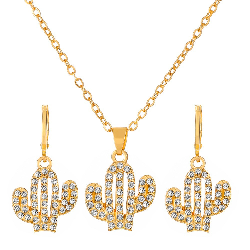 Jewelry set female fashion diamond note crown butterfly necklace earrings set ins tide