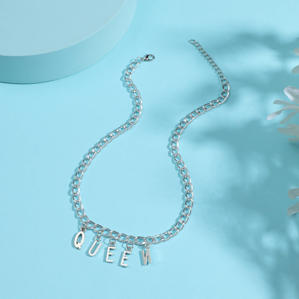 diy simple handmade alloy English word letter necklace hip-hop couple pendant short chain men and women