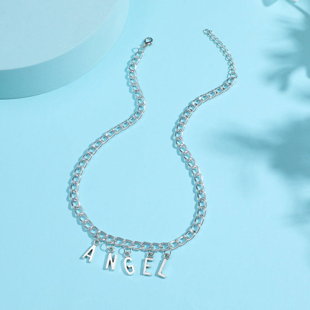 diy simple handmade alloy English word letter necklace hip-hop couple pendant short chain men and women