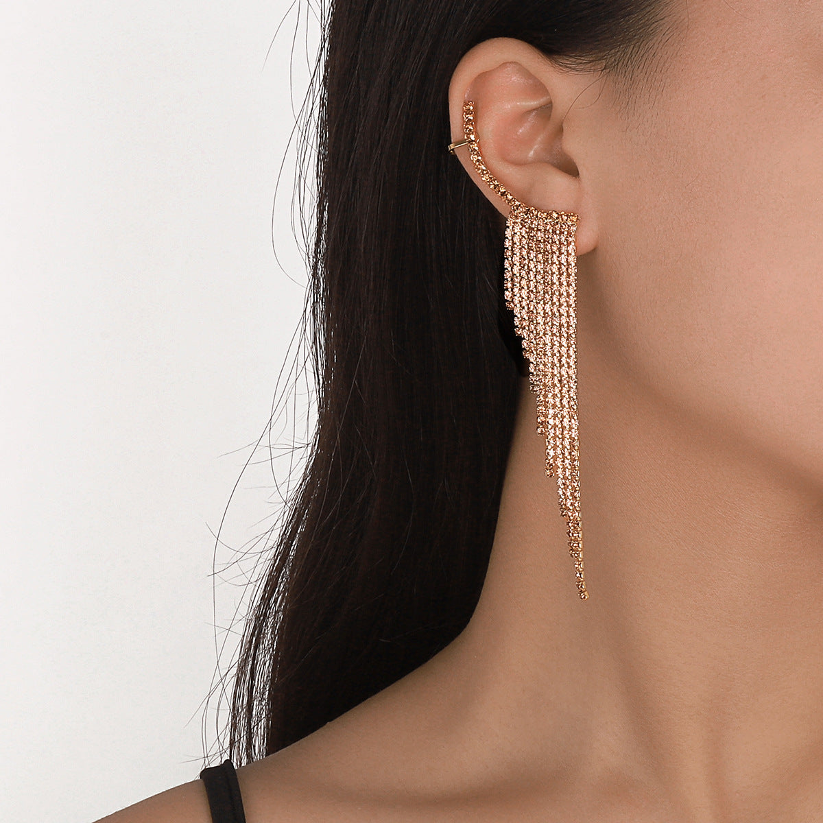 E1274 Temperament Simple Pop Earrings Net Red Tassel Rhinestone Ear Needles Geometric Banquet Exaggerated Earrings