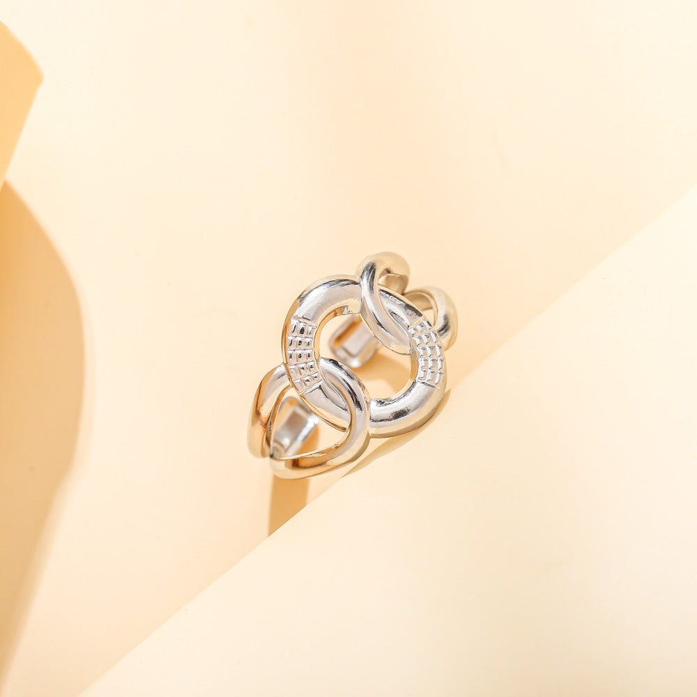 Fashion personality creative stainless steel open ring feather men and women titanium steel simple ins ring