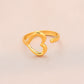 Fashion personality adjustable love stainless steel open ring simple feather leaf heart-shaped ring jewelry