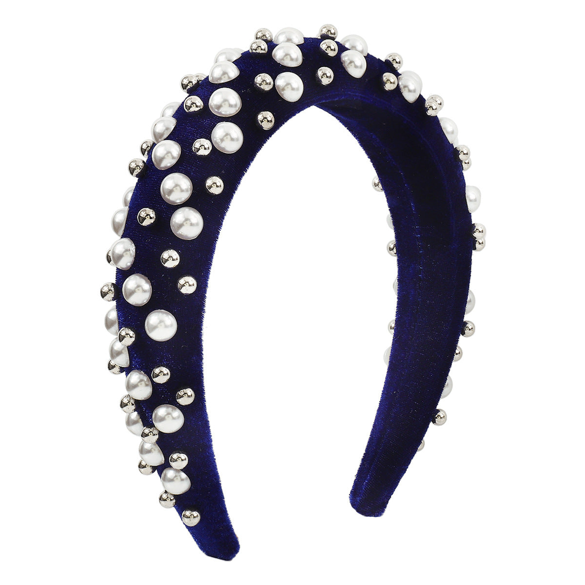 F492 Corduroy Retro Sponge High Skull Top Headband Female Imitation Pearl CCB Court Temperament Light Luxury Headband