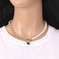 Ins super fire black agate peach heart clavicle chain imitation pearl necklace female trendy net red clavicle chain heart-shaped necklace
