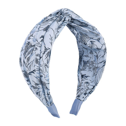 F475 Retro literary and artistic geometric headband elegant printed fabric wide-brimmed headband going out to wash face hair accessories
