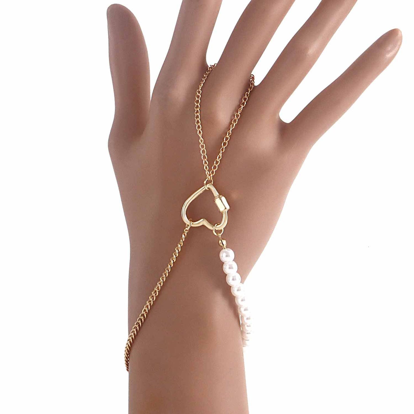 Explosive ins punk love imitation pearl bracelet exaggerated personality metal finger chain bracelet for women