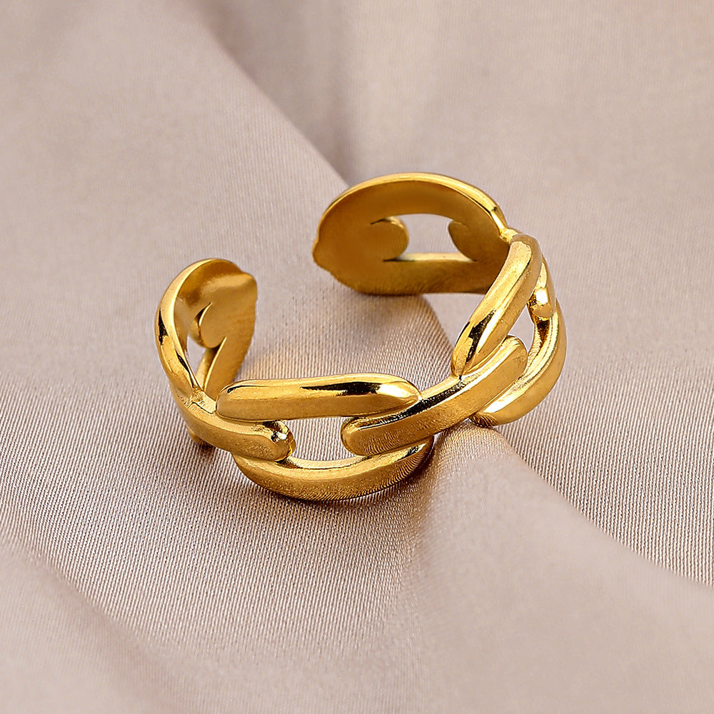 Personality adjustable stainless steel open ring simple feather leaf titanium steel ring jewelry female