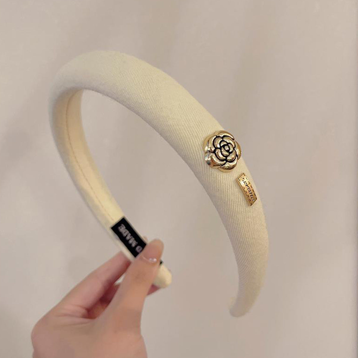 F5135 Retro Elegant Pure Color Small Fragrance Headband Rose Letter High Skull Top Internet Celebrity Lady Headband