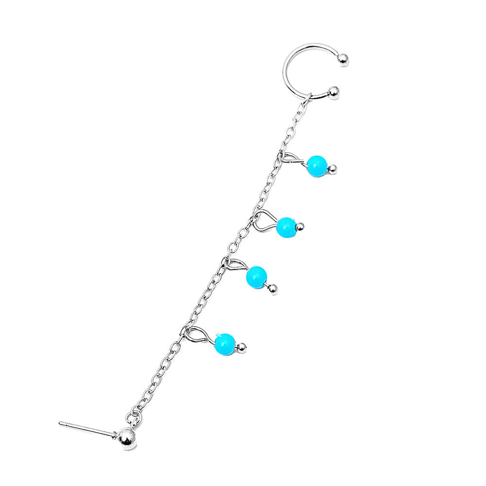Simple Ear Stud Set Beaded Star Chain No Hole Ear Clip Cold One-piece Ear Hanging Single Female