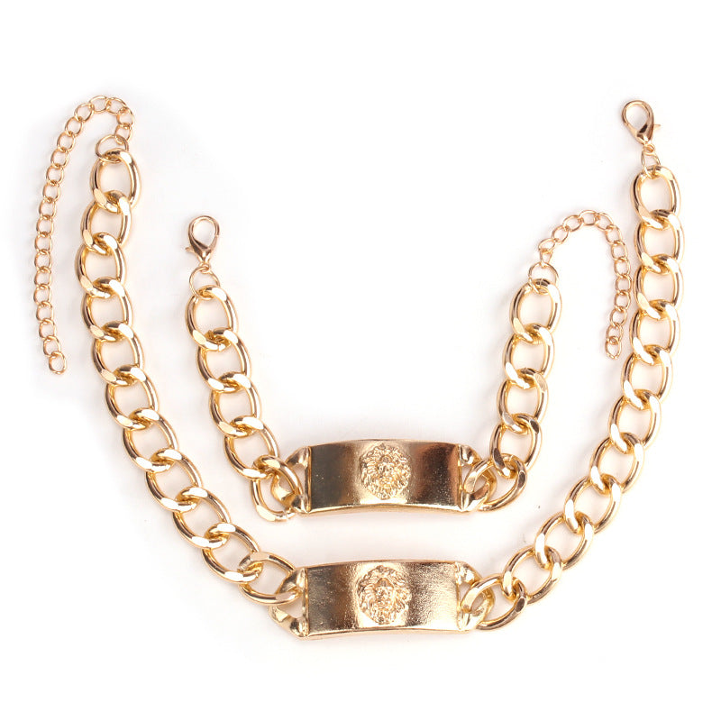 Exaggerated Fashion Bracelet Necklace Set Female Ins Hip Hop Retro Clavicle Chain Men and Women