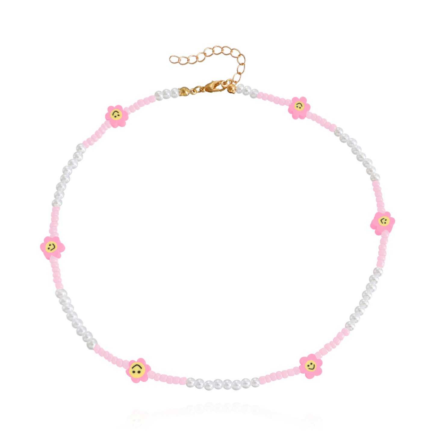Jewelry Bohemian colored rice beads imitation pearl smiley flower necklace choker necklace female