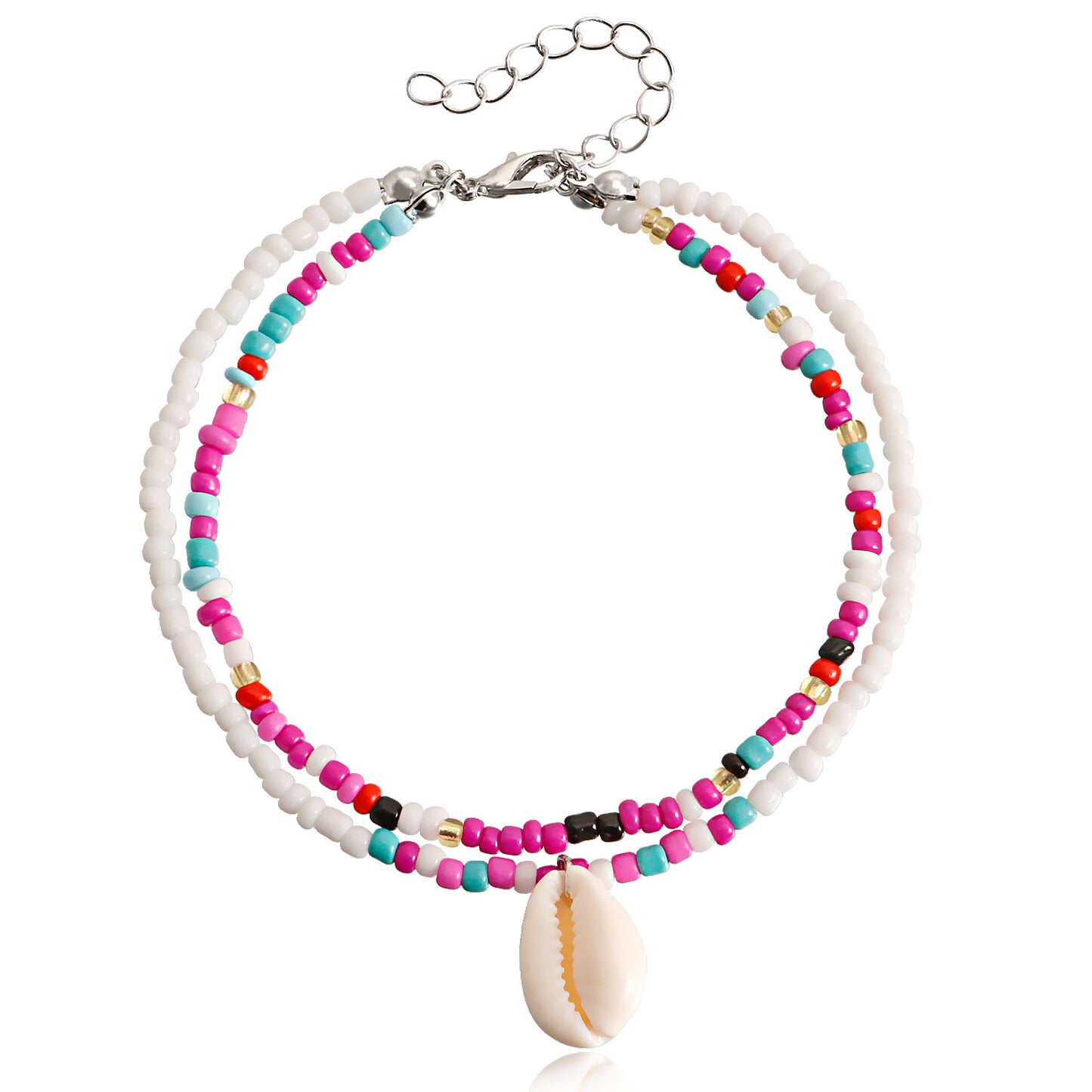 Jewelry Bohemian double-layer color rice beads shell beach anklet female summer