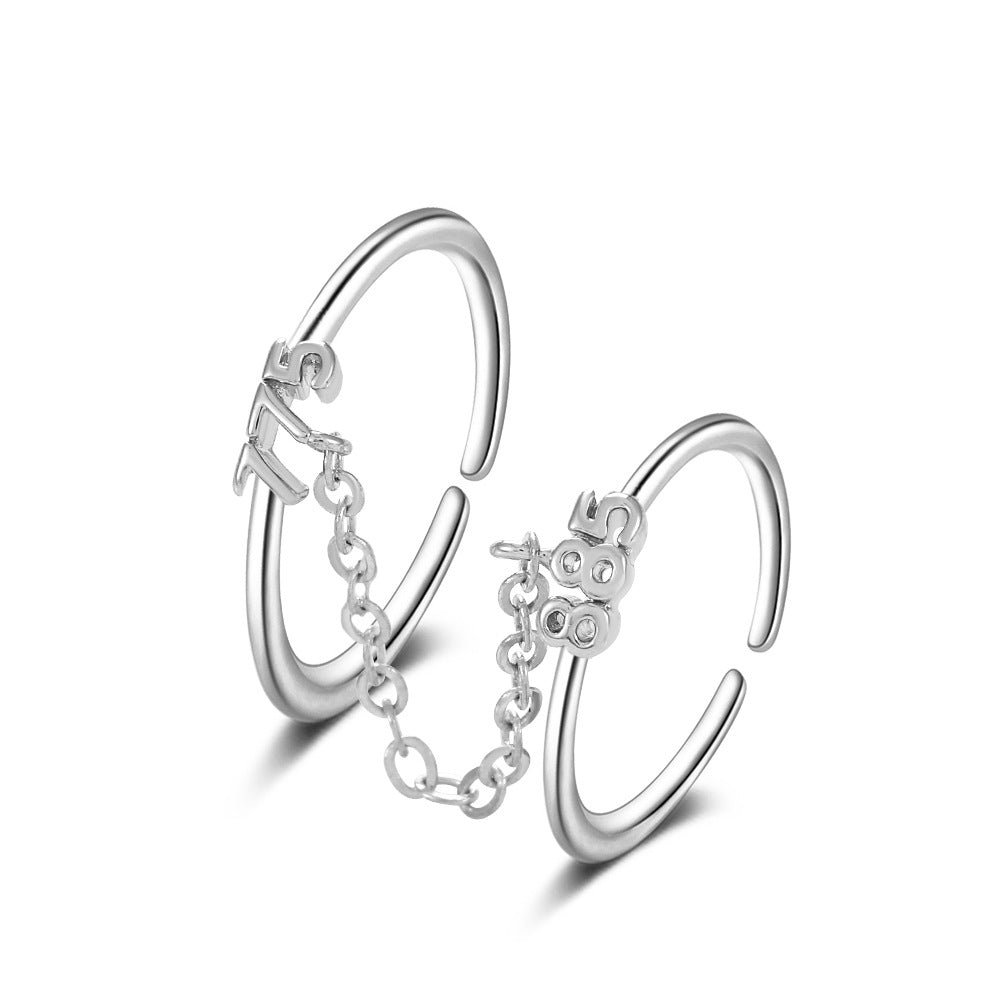 ins chain tassel double finger ring fashion simple star butterfly love geometric opening index finger ring tide