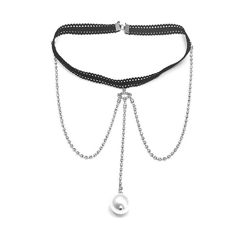 Trendy multi-layer claw diamond pearl leg chain women's rhinestone pearl elastic thigh chain beach body chain jewelry