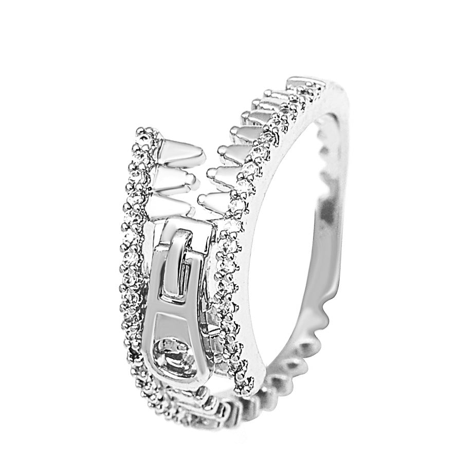 Ins cold zircon opening love ring super fairy fashion star letter hollow index finger ring net red