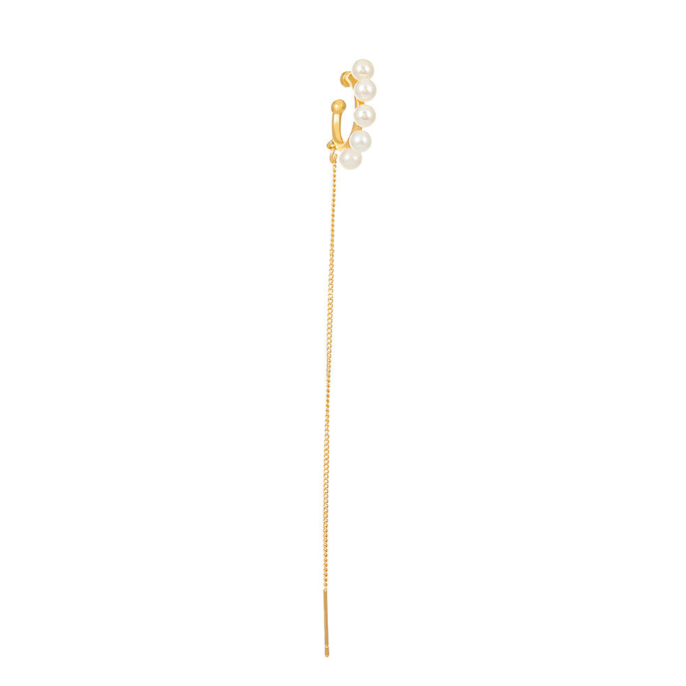 ins simple pearl ear bone clip female fashion temperament niche design long tassel ear wire single earring