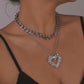 N126 Hip Hop Necklace Light Luxury Stacked Heart Rhinestone Necklace Retro Personality Cuban Chain Necklace