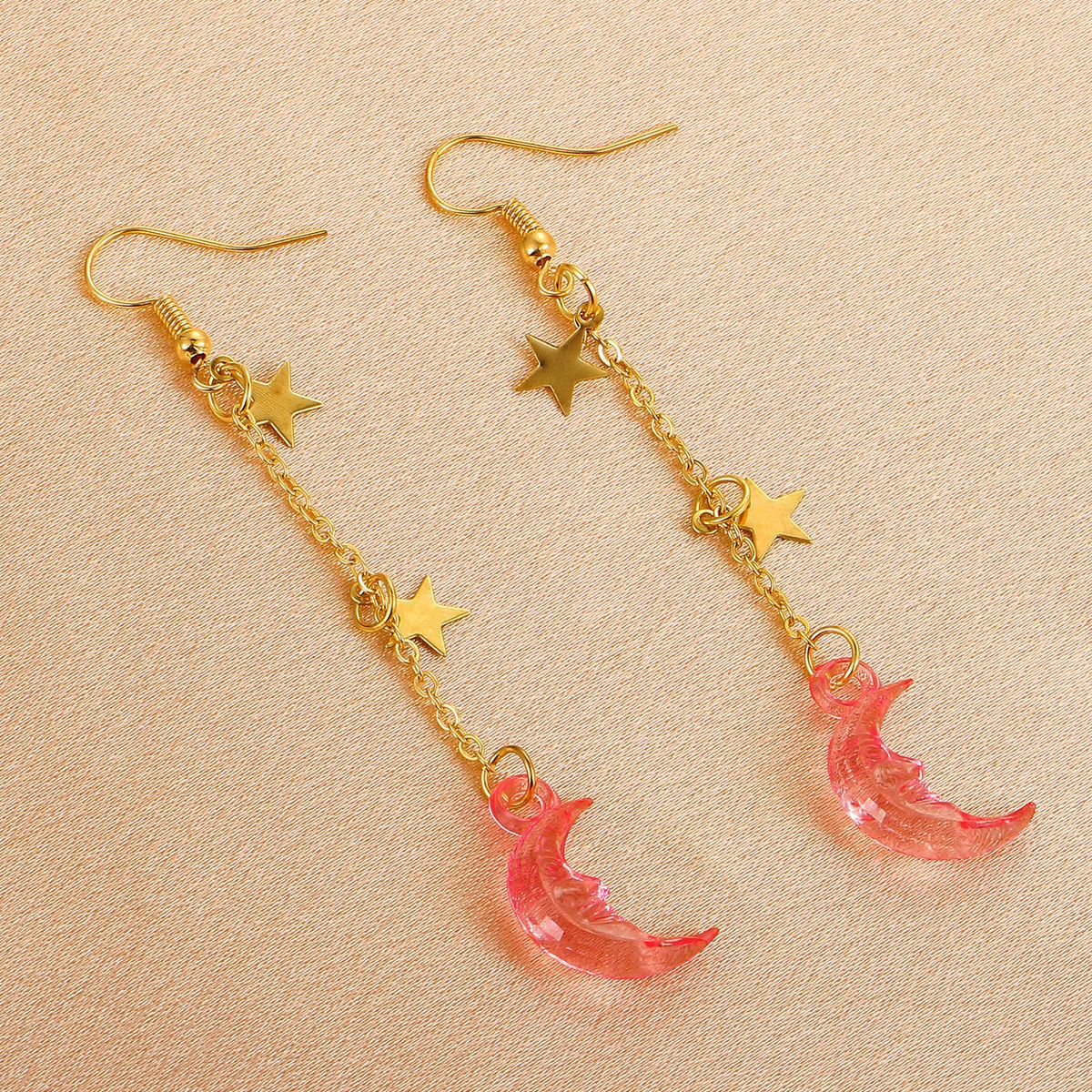 Acrylic Tassel Earrings Simple Resin Pink Moon Long Earrings Fashion Personality Earrings
