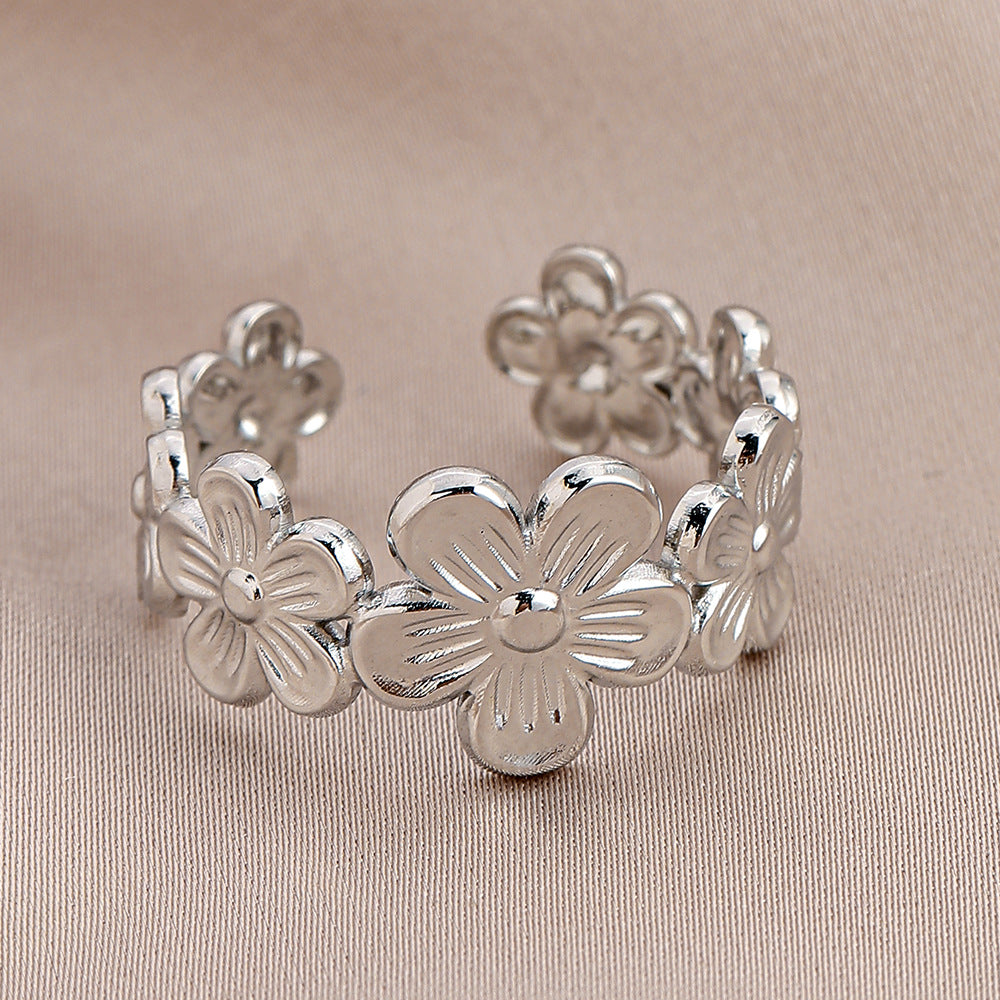 Personality adjustable stainless steel open ring simple feather leaf titanium steel ring jewelry female