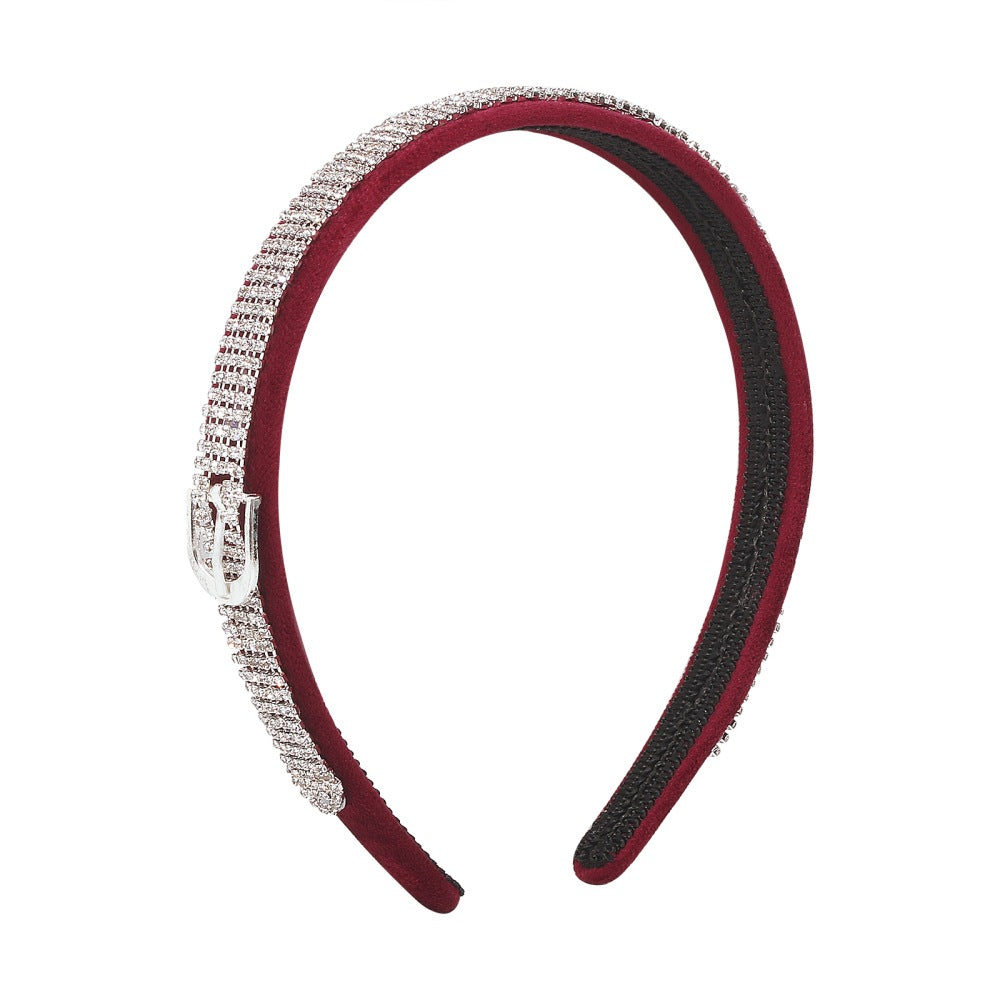 F3621 Simple Rhinestone Headband Women Retro Trendy Candy Color Hair Accessories Creative Claw Chain Hong Kong Headband Women