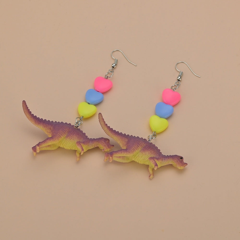 Fashion Toy Dinosaur Earrings Resin Candy Color Heart Shape Earrings Kids Jewelry Accessories