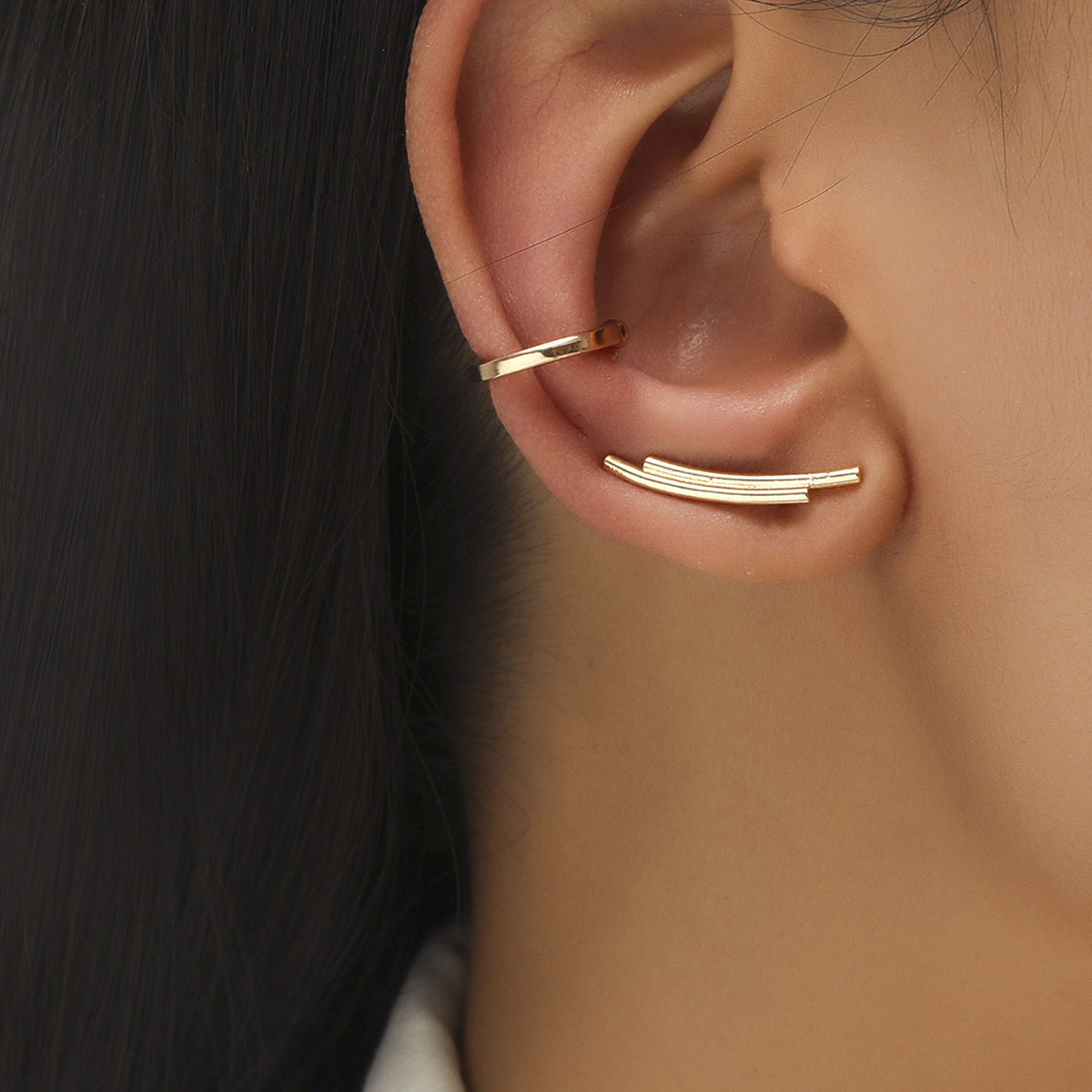 Simple Star Small Diamond Ear Clip Leaf Flower Sun Flower Geometric Pearl Zircon No Pierced Ear Stud Set