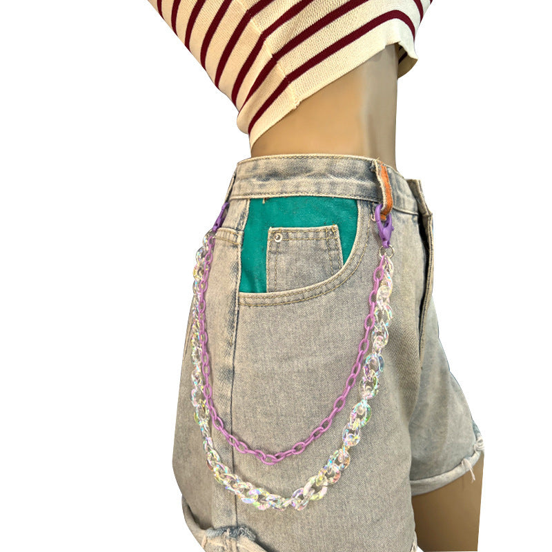 Ins street super hot candy color translucent magic color acrylic double-layer pants chain trendy ornaments