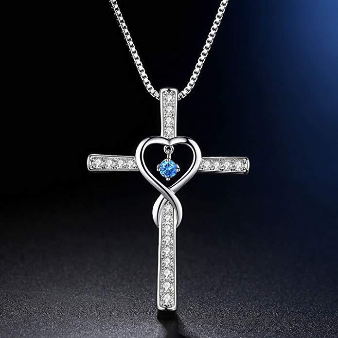 Fashion Cross Religious Belief Inlaid Zircon Pendant Necklace Heart Shape Necklace Jewelry