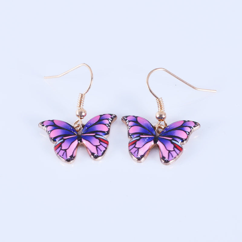 Set Butterfly Jewelry Colorful Double Layer Butterfly Pendant Necklace Feminine Elegant Butterfly Earrings