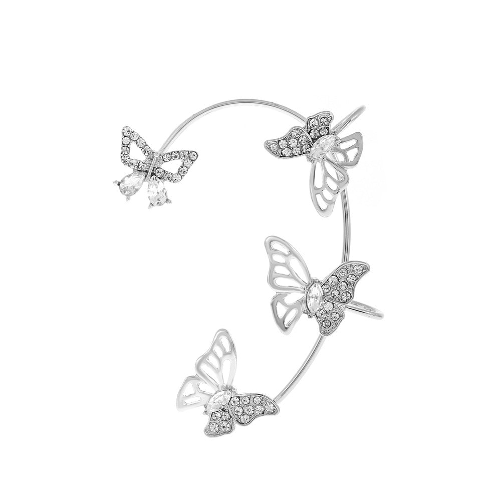 Ins diamond-studded butterfly ear hanger women without ear piercing butterfly ear bone clip fashion niche exaggerated wing ear clip
