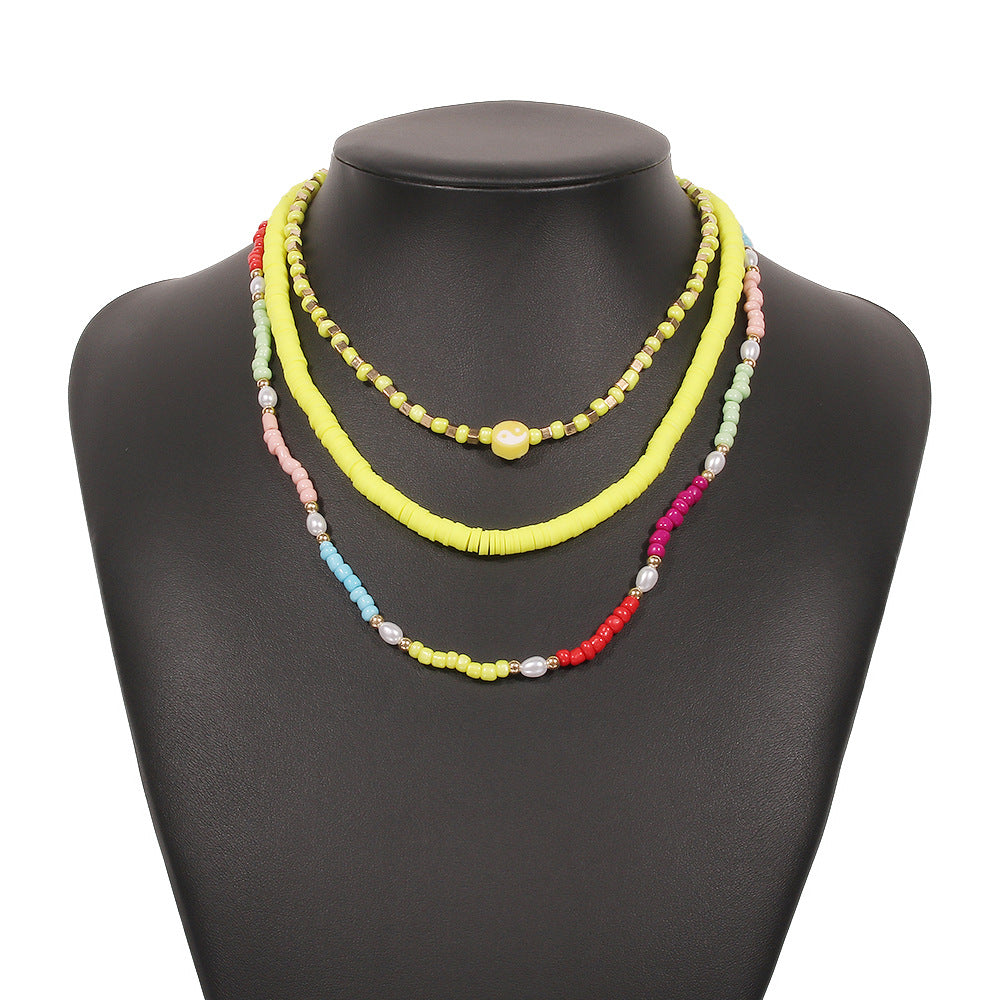 N777 Bohemia Vacation Rice Bead Necklace Female Fashion Ethnic Imitation Pearl Clavicle Chain Alloy Pendant