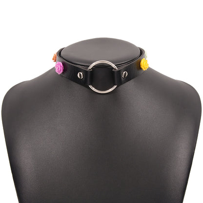 N9623 Jewelry Simple Leather Metal Buckle Collar Night Personality Flower Necklace Female