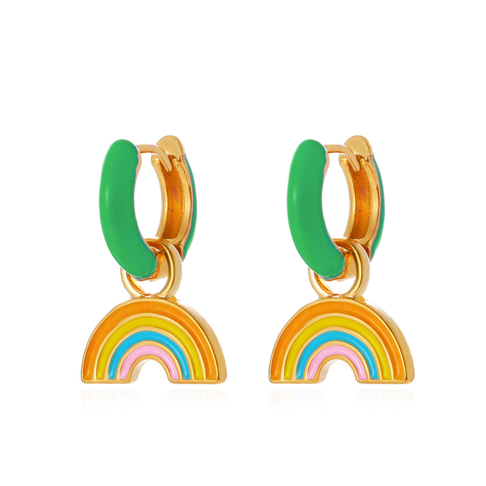 Retro temperament color earrings ins cute rainbow earrings earrings simple alloy dripping oil earrings