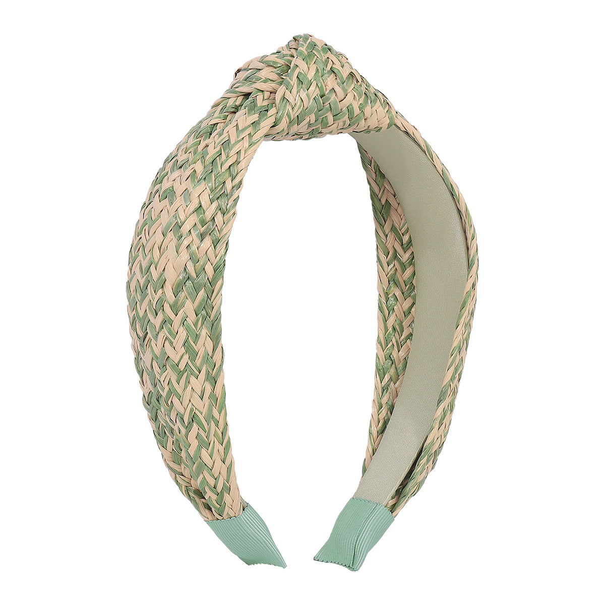 F455TikTok Simple Knotted Raffia Braided Headband Female Contrasting Color Wide Edge Geometric Headband