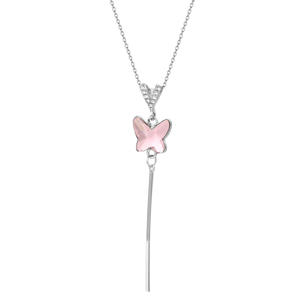 Simple and cold zircon pendant necklace fashion five-pointed star key cat clavicle chain niche design