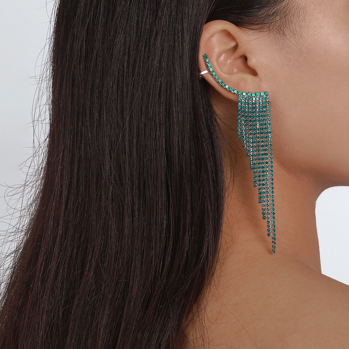E1274 Temperament Simple Pop Earrings Net Red Tassel Rhinestone Ear Needles Geometric Banquet Exaggerated Earrings