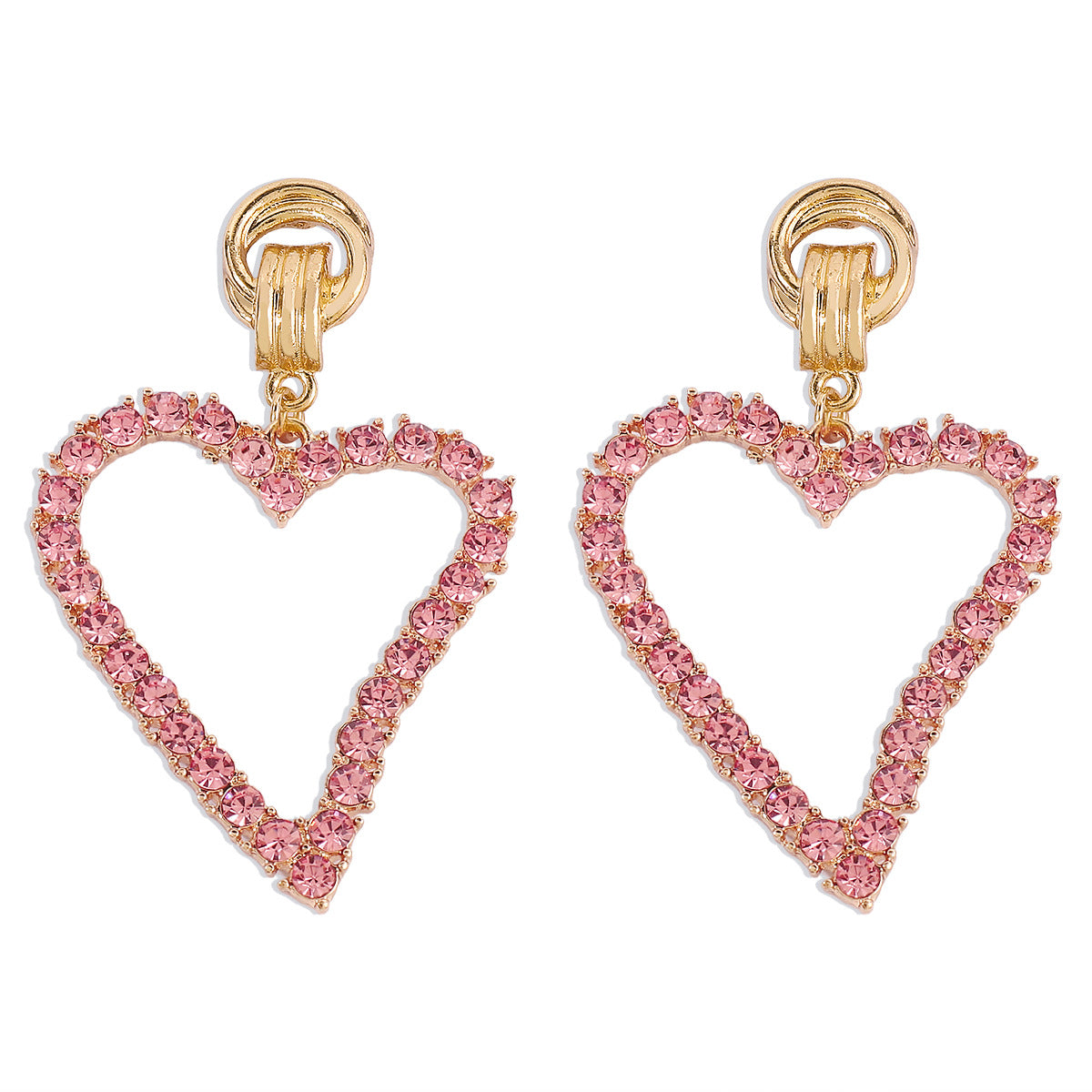E1634 Fashion asymmetric full diamond earrings femininity age reduction hollow peach heart simple net red earrings