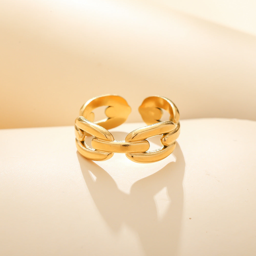 Fashion personality creative stainless steel open ring feather men and women titanium steel simple ins ring