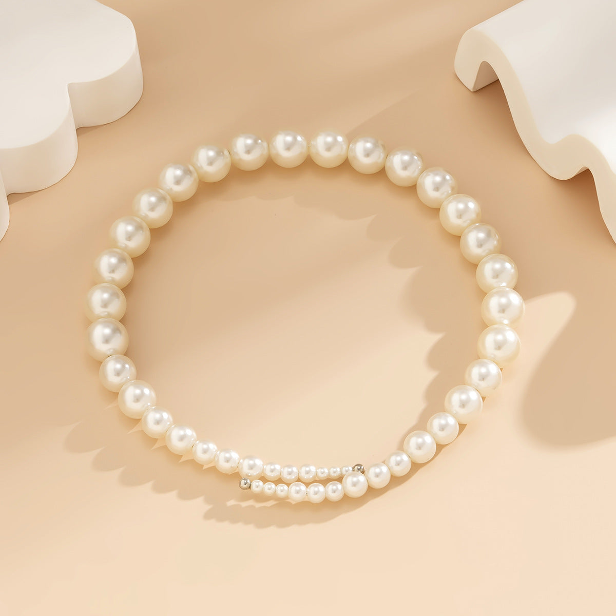 Jewelry French Vintage Metal Thin Chain Necklace Frosty Simple Imitation Pearl Beaded Collar