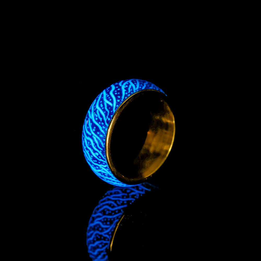 Fashionable original design simple stainless steel golden resin luminous forest crack creative ring