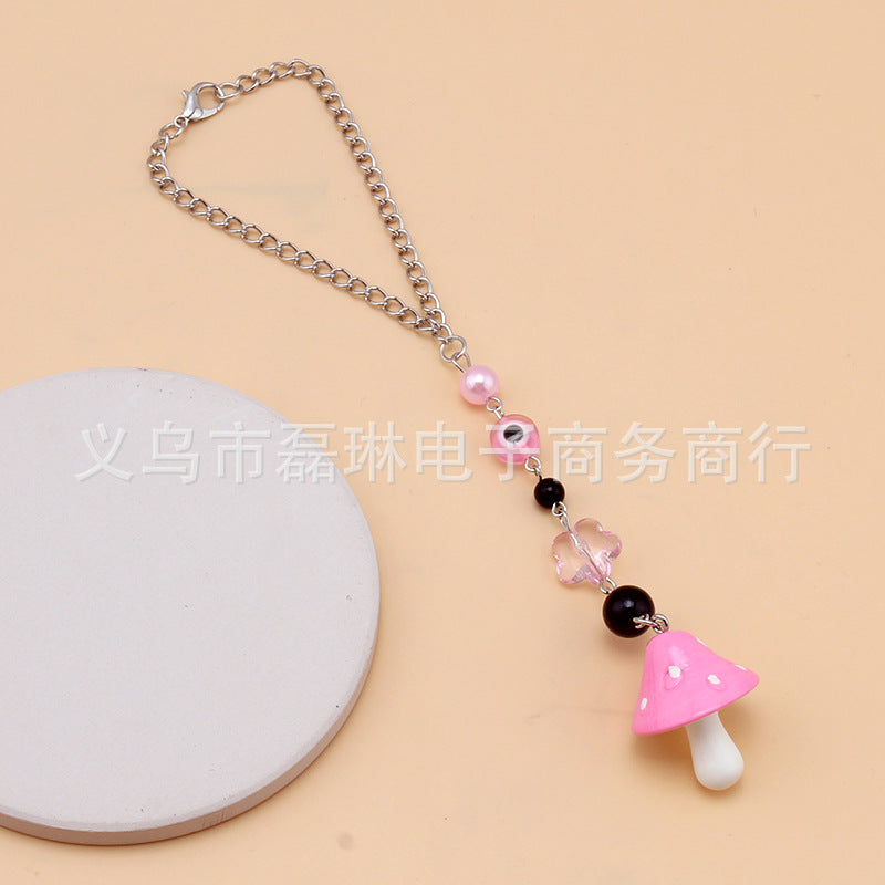 Fashion cartoon resin color small mushroom creative key chain men and women car bag key chain pendant