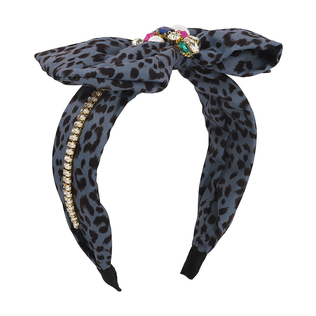 F4628 personalized leopard print bow headband fabric pearl rhinestone net red retro street shooting party headband