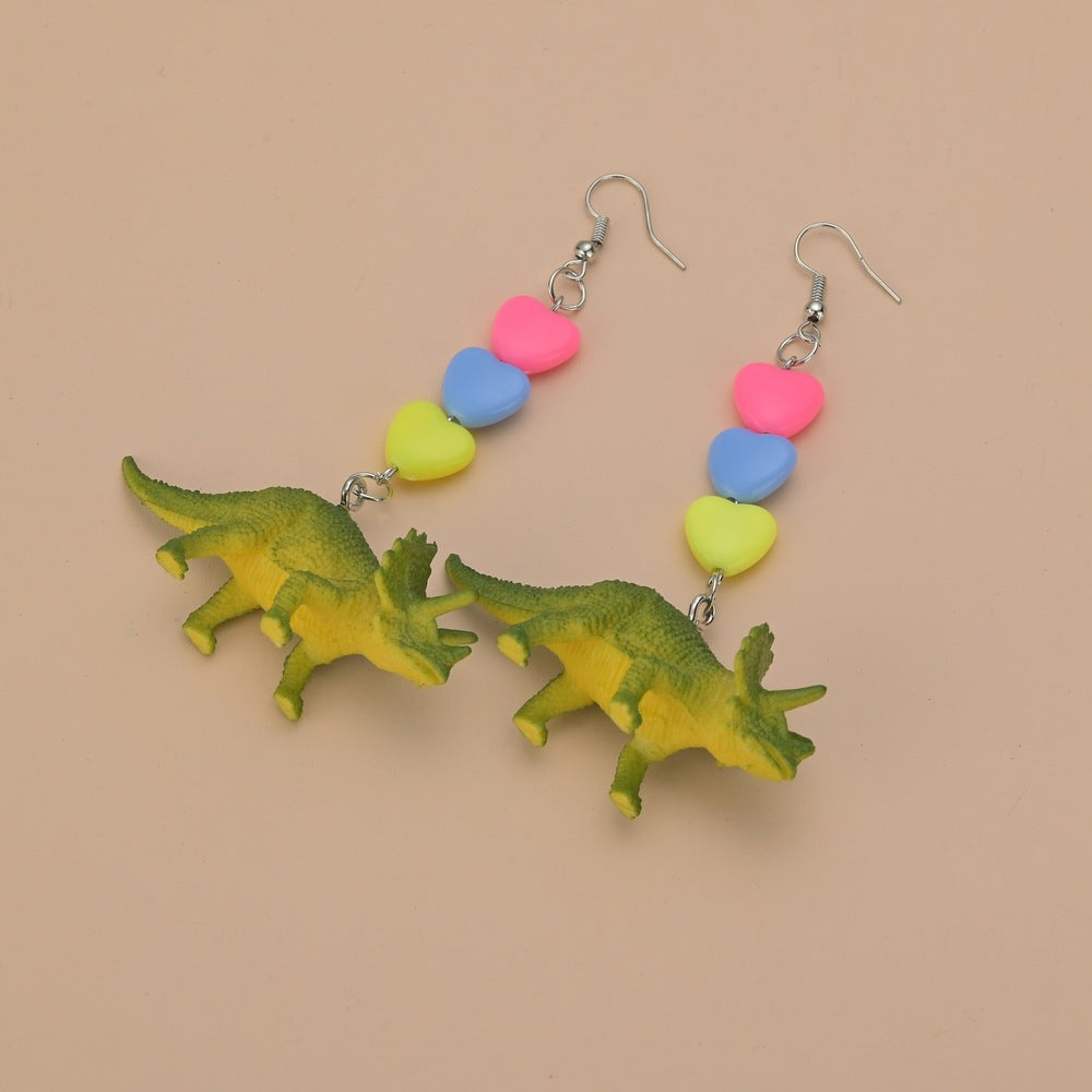 Fashion Toy Dinosaur Earrings Resin Candy Color Heart Shape Earrings Kids Jewelry Accessories