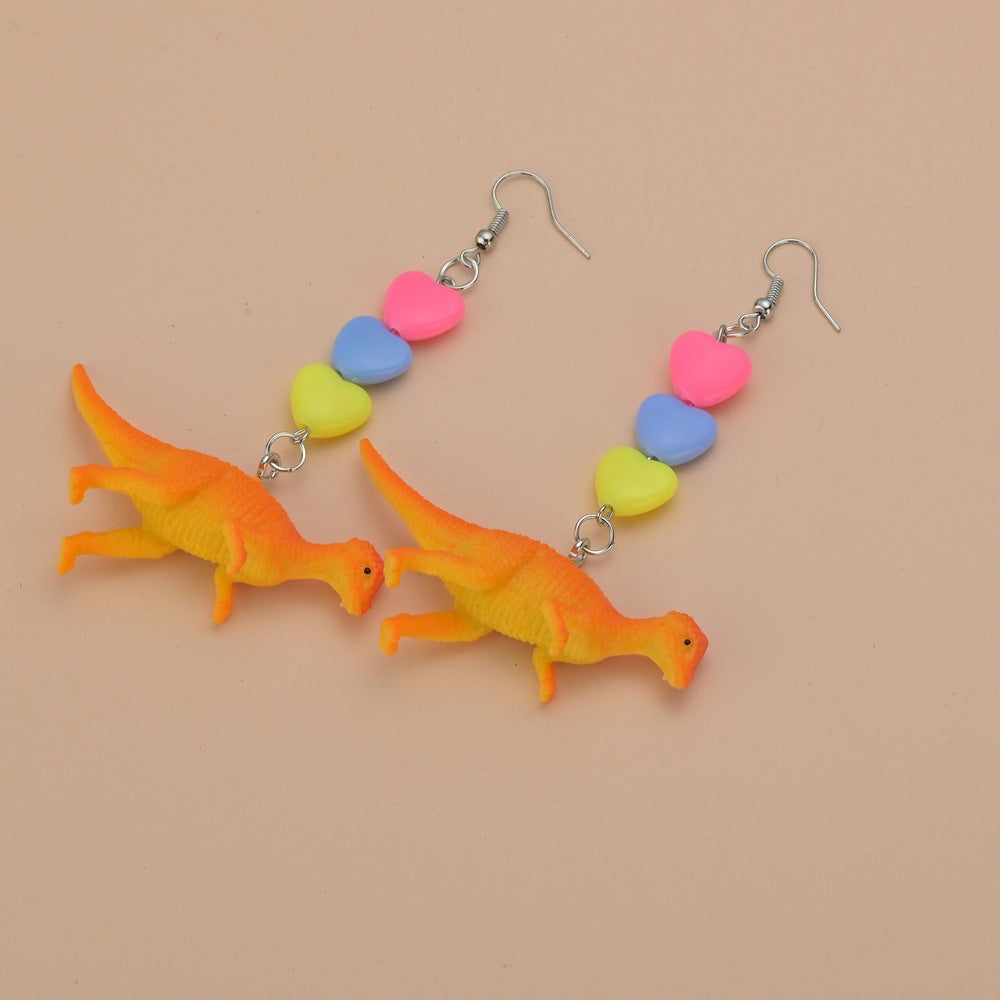 Fashion Toy Dinosaur Earrings Resin Candy Color Heart Shape Earrings Kids Jewelry Accessories