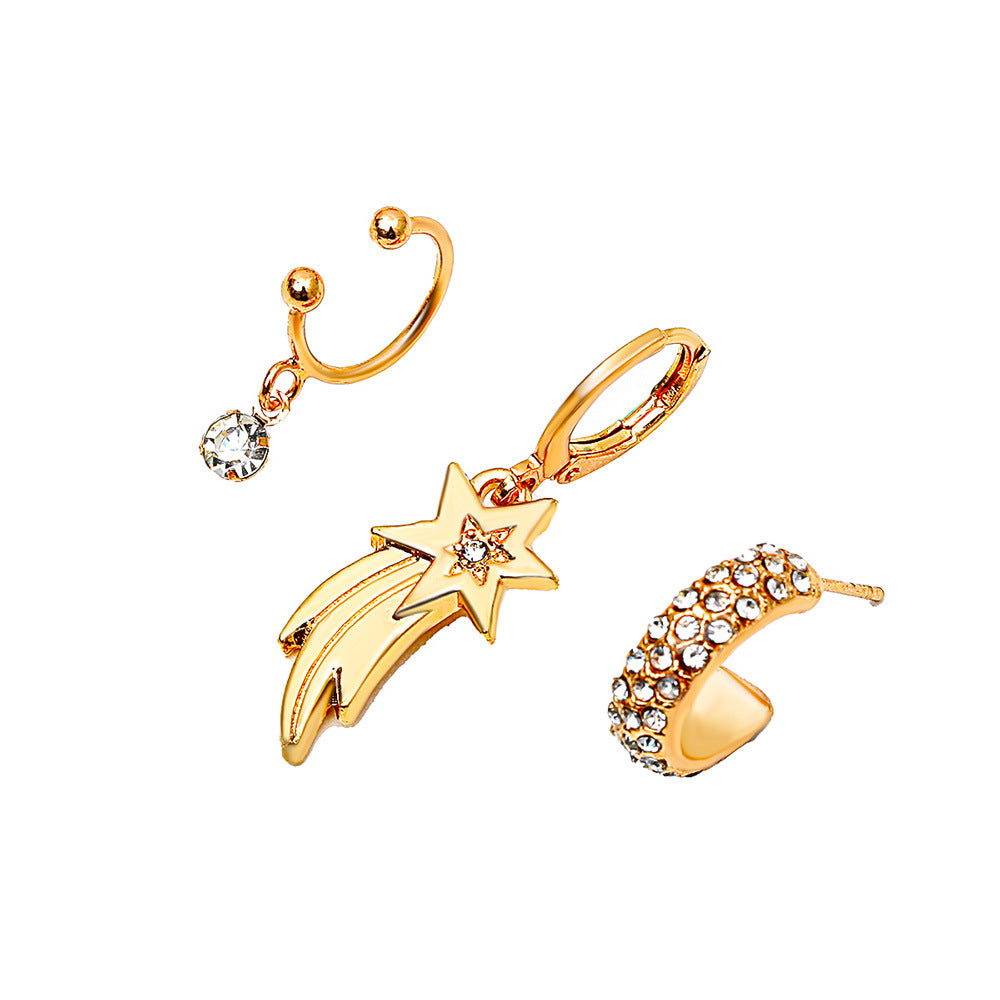 Simple Ear Stud Set Beaded Star Chain No Hole Ear Clip Cold One-piece Ear Hanging Single Female