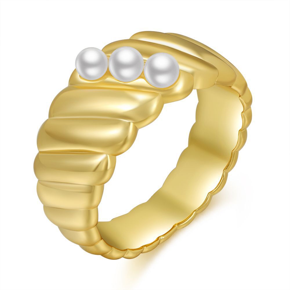 Metal Geometric Ring Zircon Bee Pearl Opening Adjustable Finger Ring Retro Fashion Jewelry