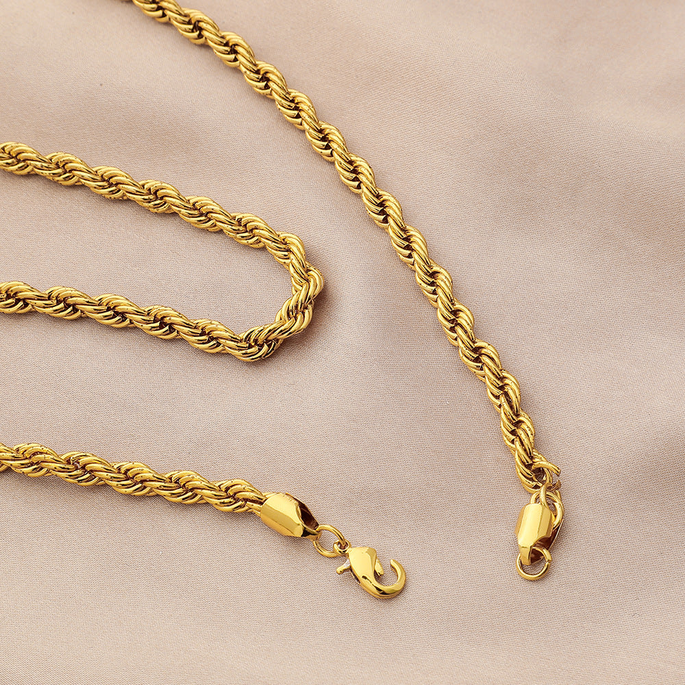 Men's Personality Fashion Gold Necklace Flat Embossed Chain Simple Versatile Items Jewelry