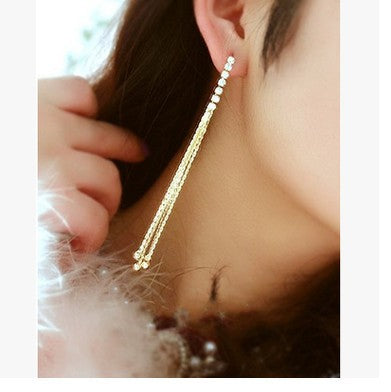 Fashion Square Tassel Earrings Long Diamond Rhinestone Ear Wire Sweet Earrings Jewelry