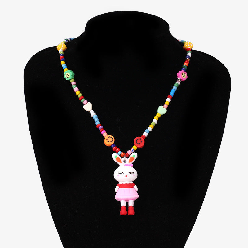 Design sense cartoon monster pink rabbit pendant necklace year ins niche hip-hop color collarbone chain